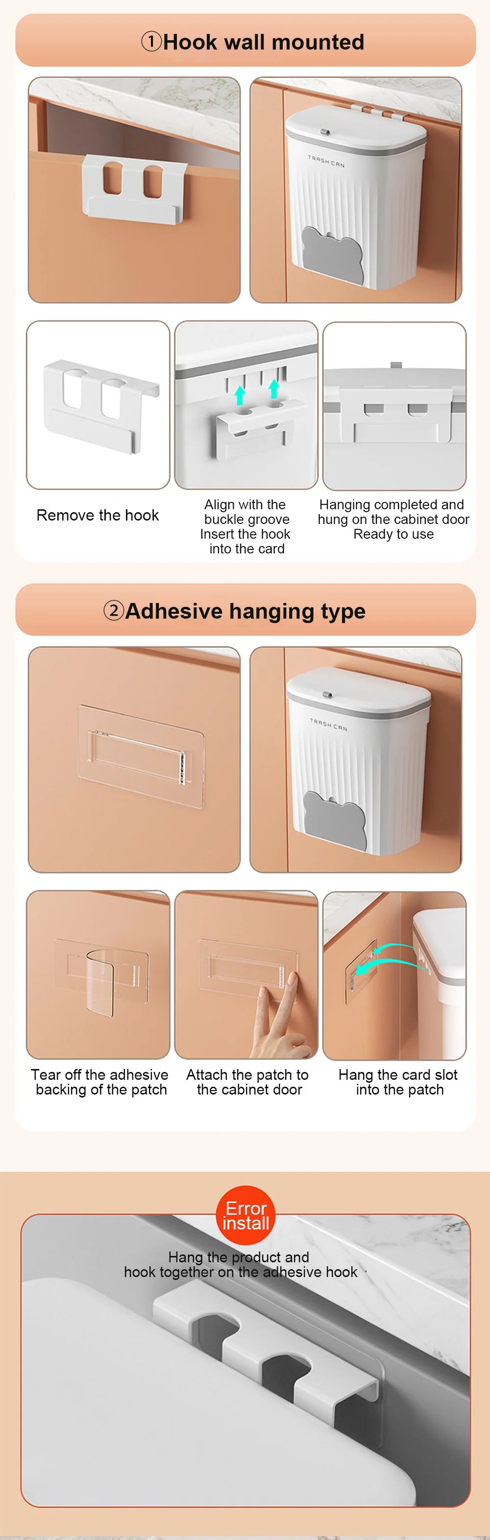 Wall Mounted Kitchen Trash Can - 8512L Bathroom Wastebasket with Lid for Under Sink Composting