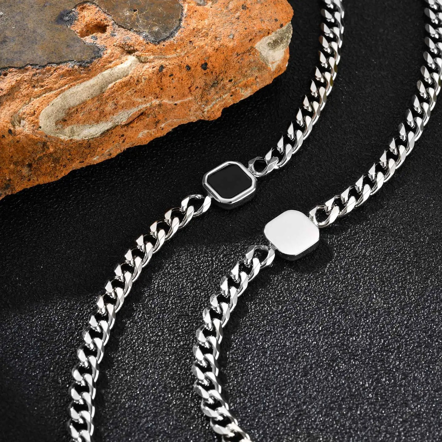 Fashion Chic Square Acrylic Charm Bracelet, Silver Gold Color Stainless Steel Twist Chain Bracelet, Minimalist Jewelry for Men
