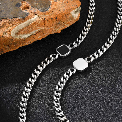 Fashion Chic Square Acrylic Charm Bracelet, Silver Gold Color Stainless Steel Twist Chain Bracelet, Minimalist Jewelry for Men