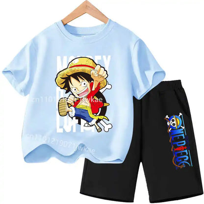 One Piece Kids Outfit Chopper Luffy Tracksuit Suit Children Summer Short Sleeve Clothes Set Anime Boy Girl T Shirt Shorts 2pcs