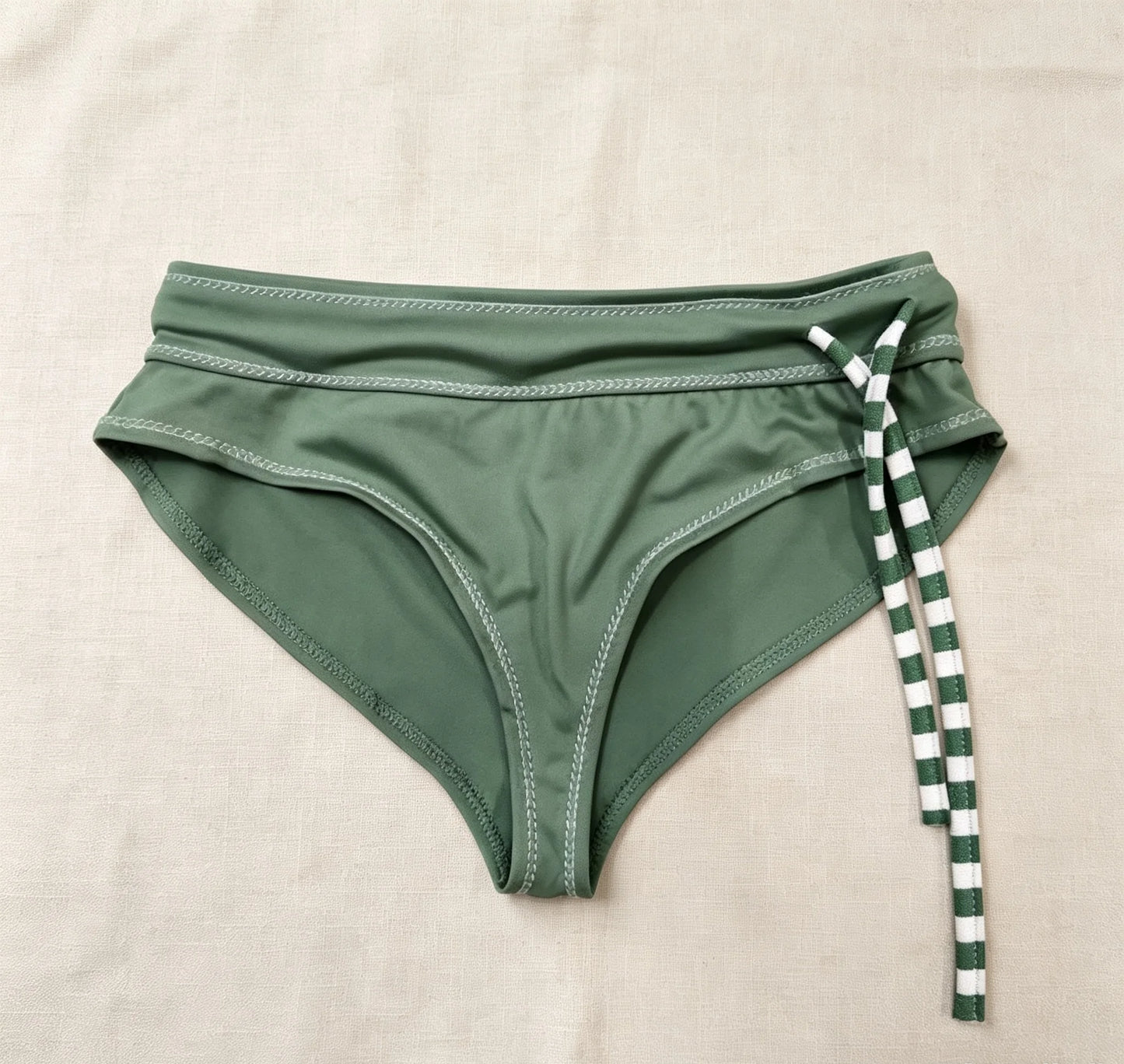 Women Solid Green Tie Side Bikini Bottom Low Waist Sexy Swim Briefs Beach Swimming Bathing Suit Bottom