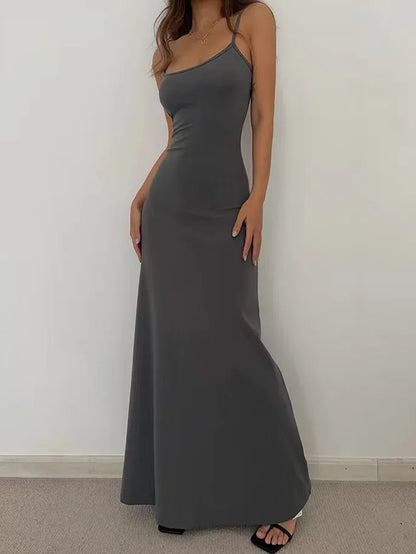 Summer Backless Dress - Slim Waisted Spaghetti Strap Mid-Calf Length Casual Outfit