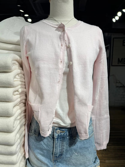 Pockets Twist Flower Knitted Sweater Cardigan O-Neck Single Breasted Long Sleeve Slim Sweaters Vintage Streetwear Gray Crop Tops
