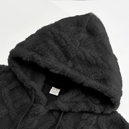 Autumn and winter leisure men's high street jacquard double-sided velvet hooded sports trend pullover sweater jacket