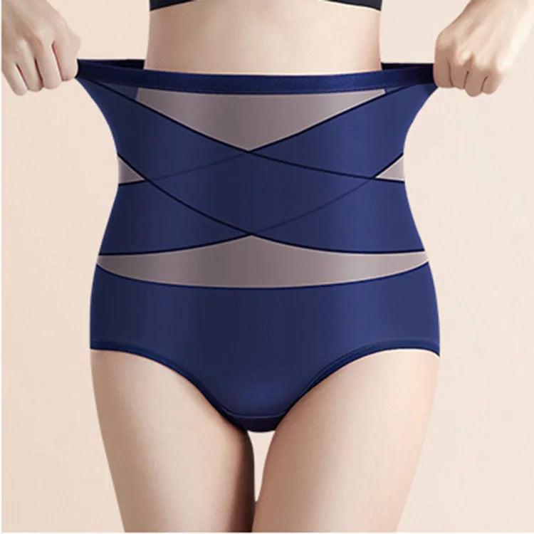 Women Ice Silk High Waist Shapewear Panties Cross Bandage Tummy Control Underwear