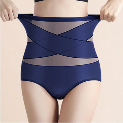Women Ice Silk High Waist Shapewear Panties Cross Bandage Tummy Control Underwear