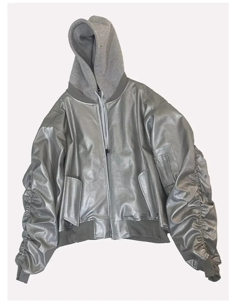 Mauroicardi Autumn Winter Oversized Cool Black Thickened Warm Pu Leather Jacket Men Hood Luxury Designer Fake 2 Clothes