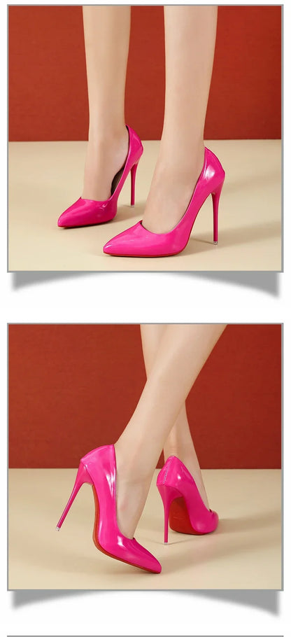 2024 Women Shoes Red High Heels Sexy Pointed Toe 12cm Pumps Wedding Dress Shoes Nude Black Color Red Rubber Bottom High Heels
