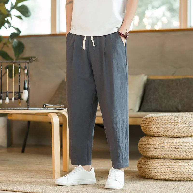 Lightweight Men's Ankel-Length Pants Solid Color Breathable Sweatpants Joggers Men Baggy Pants Streetwear Long Trousers Men