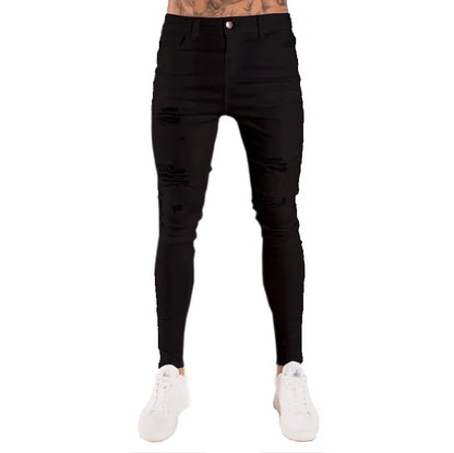 2025 New Solid Color Fashion Men Casual Pants Stretch Jeans Skinny Work Trousers Male Wash Slim Fit for Zippered Jeans Men Cloth