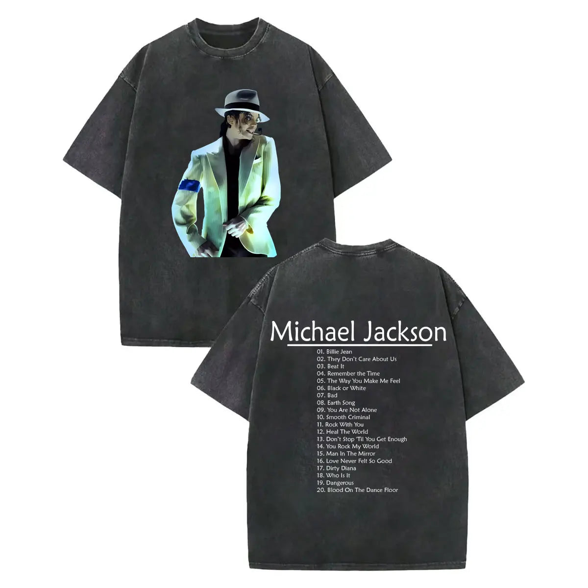 Vintage Washed Michael Jackson Album Poster Graphic T Shirt Men Women Clothing Rock Fashion T-shirt Summer Casual Loose T-shirts