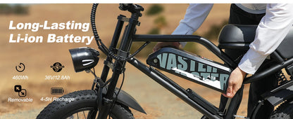 VDL Mountain Electric Bike , 16" Fat Tire Ebike, Wider Seat 250W Peak Motor, Removable Battery, Front Fork Suspension
