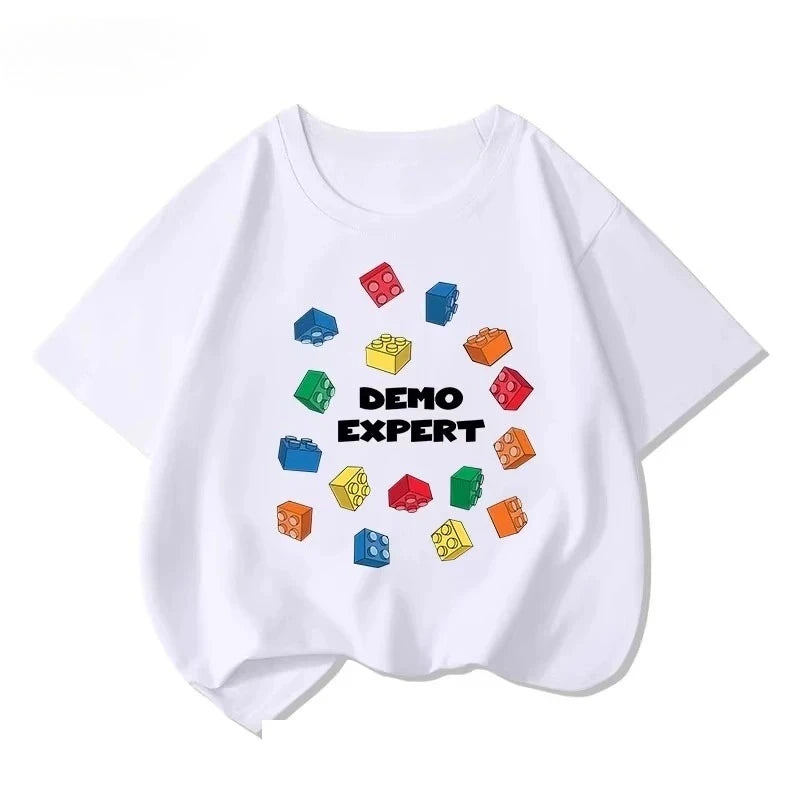 Lego educational cartoon print summer boys and girls 100% cotton short sleeved T-shirt