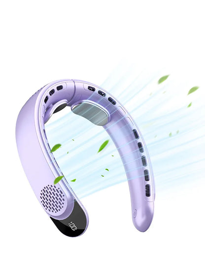 4000mAh Leafless Portable Neck Fan Turbine Vaneless Design 3 Gears Super Strong Wind Fast Cooling Digital Display for Outdoor
