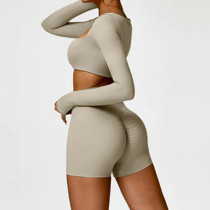Women Yoga Suit - Quick Dry Gym Tracksuit With Long Sleeve Top & High Waist Leggings