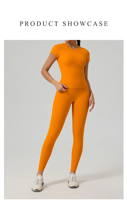 Ctenkevet Women's Summer Yoga Set, High-Waisted Tight-Fitting Workout Set for Outdoor Casual Running & Gym Sportswear Female