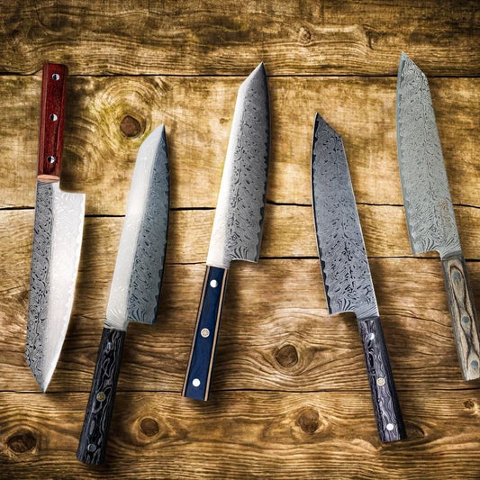 Damascus Chef Knife - Japanese Santoku Slicing Knife with Solid Wood Handle