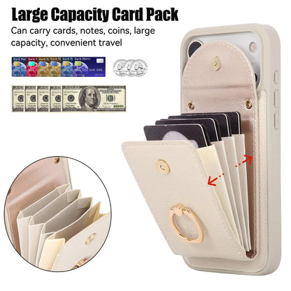 Wallet Case for iPhone 17 Pro Max 17 Pro Air,Card Holder Cover with 360° Ring Kickstand and Durable Shockproof Protective Bumper