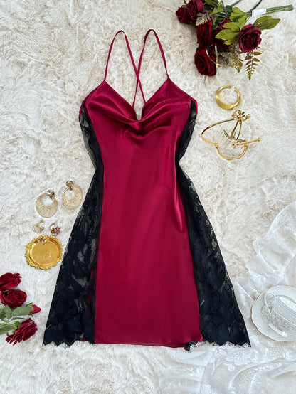 New Style Women's Lace Splicing Nightdress Sexy Fashion Pajamas Simple and Comfortable Suitable for Parties and Home