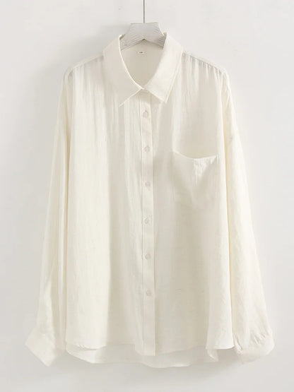 Summer Blue Linen Shirts For Women Oversized Long Sleeve Tops Green Shirt Woman Work Basic Linen Tops Women White Shirts Ladies