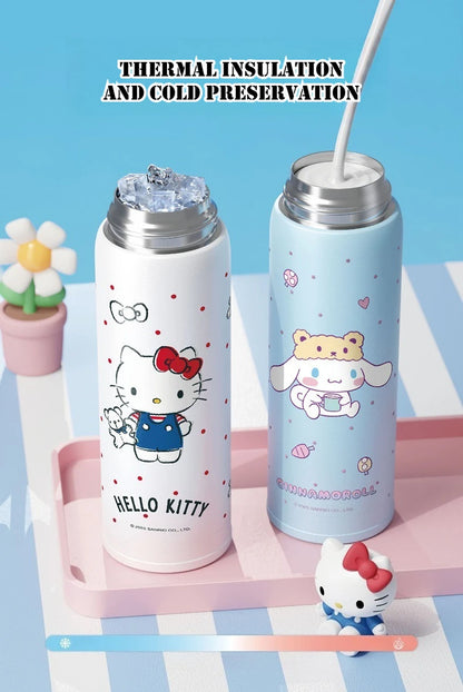 X&W 500ML for Sanrio My Melody Thermos Cups Cartoon Stainless Steel Vacuum Flask Student Cute Insulated Water Bottles Kids Cup