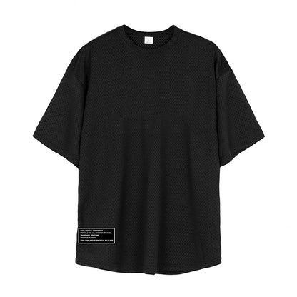 Oversized Breathable Loose Mens Sport T-Shirts Gym Fitness Bodybuilding Half-Sleeve Shirts Summer Quick Dry Mesh Casual Clothing
