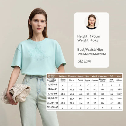 Amii Women's T-Shirt 2026 Summer New Round Neck Drop Shoulder Cotton Tee Lace Embroidered Woman Loose Fit knit Tops 12622048