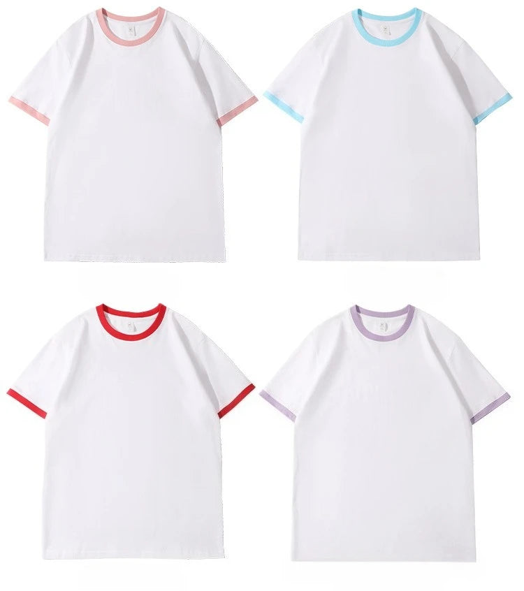 210G Heavy Cotton Men's T-shirt Edge-bumping O-Neck Short-sleeved Man T shirt Contrasting Color Splicing Men T-shirt Tops Tees