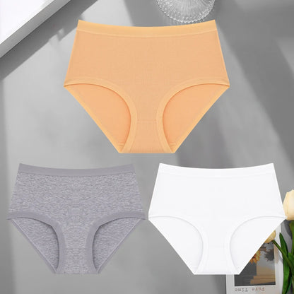 FINETOO 3Pcs/Set Seamless Cotton Panties Women Solid Color High Rise Elastic Briefs Female Soft Comfortable Breathable Underwear
