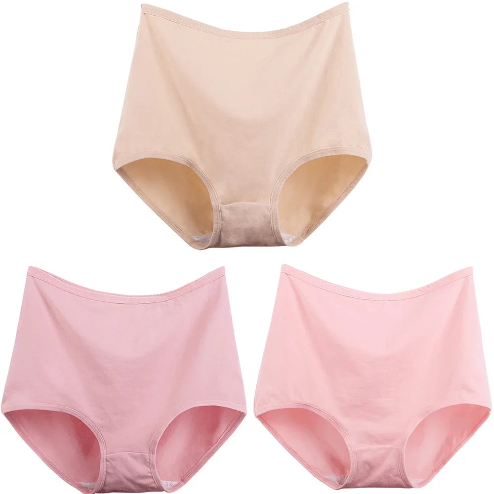 3pcs Cotton Women Panties Lady Plus Size Underwear Large Size High Waist Briefs Breathable Solid Color Female Lingerie