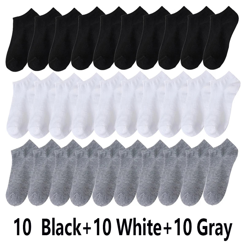 10/20/30 Pairs Men's Ankle Socks Solid Color Breathable Comfy Sweat-absorbing Boat Socks Casual Short Socks