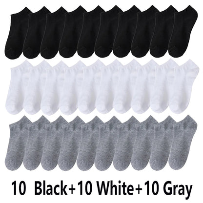 10/20/30 Pairs Men's Ankle Socks Solid Color Breathable Comfy Sweat-absorbing Boat Socks Casual Short Socks