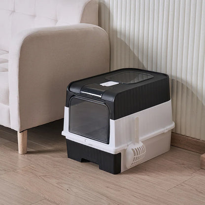 Large Foldable Cat Litter Box with Scoop - Odor Control Easy to Clean Front Entry  Top Exit - ZOOMNSTORE