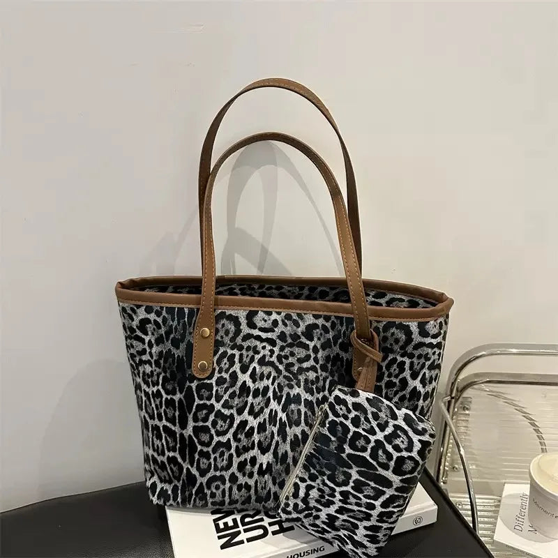 Leopard Print Tote Bag - Women's PU Leather Large Capacity Casual Travel Purse
