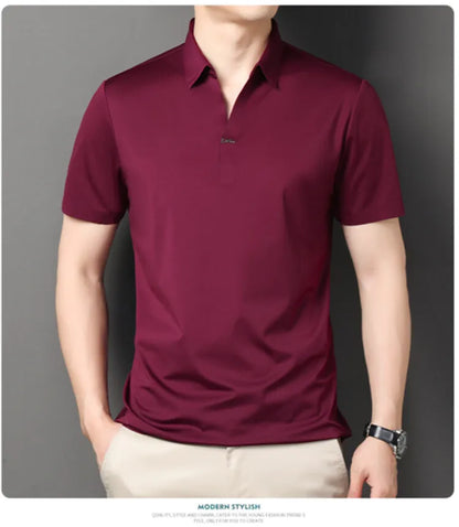 Men's Polo Shirt - Elastic Stretch, Business Casual Short Sleeve Polo for Office Wear