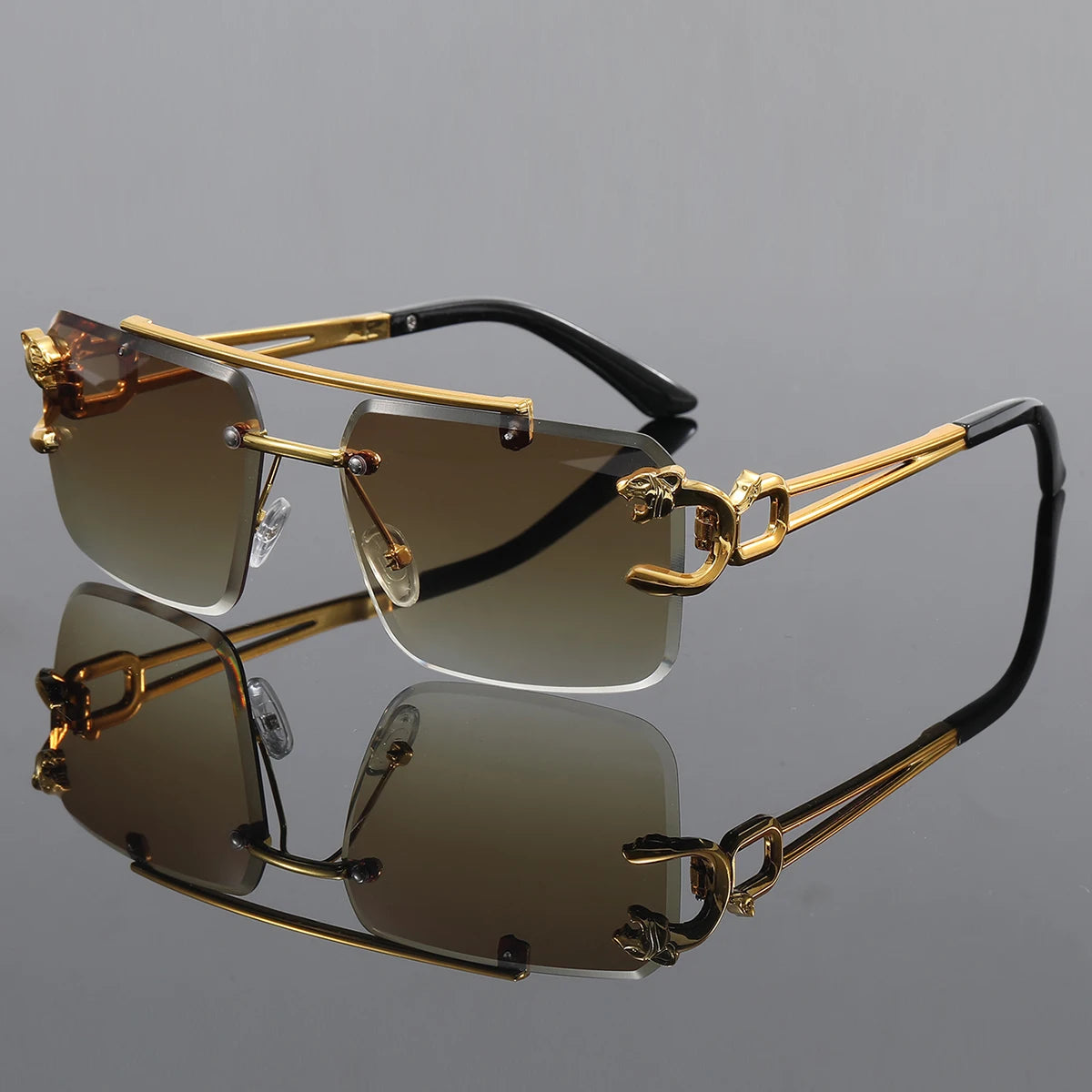 Retro Rimless Sunglasses - Unisex Square UV400 Protection Stainless Steel Frame Eyewear