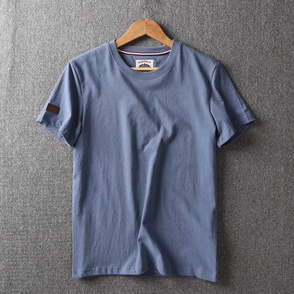 Summer New American Retro Short-sleeved O-neck Solid Color T-shirt Men's Fashion Simple 100% Cotton Washed Casual Sport Tops