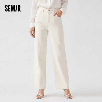 Semir Jeans Women Wide Leg Fleece Lined Comfortable High Waist Winter 2025 New Floor-Length Pants with Leg-Elongating Effect
