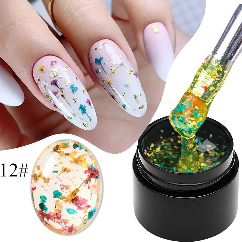 Pink Dried Flower Gel Nail Polish - Natural Flower Fairy Art Soak Off UVLED Varnish
