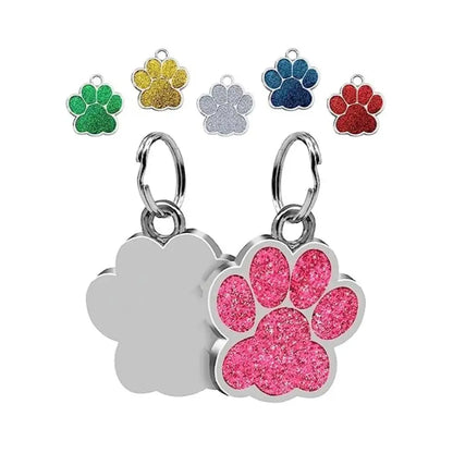 Cat Dog Paw Print Dog Cat Tags Anti-Lost Pet Glitter Pendant with Hook Exquisite Pet Collar Tag Pendant Kitten