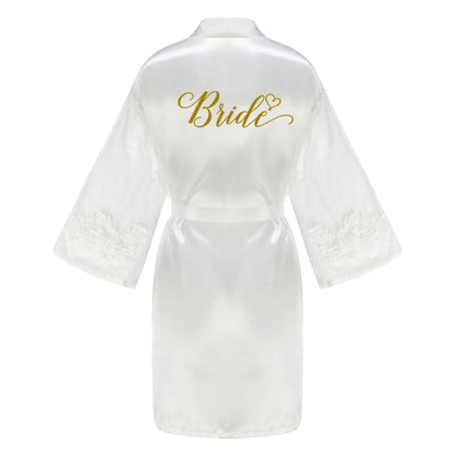 Caramel Wedding Bride Bridesmaid Robes Dressing Gown Sexy Women Bathrobe Night Shirts Short Women Kimono Mesh Sleeve