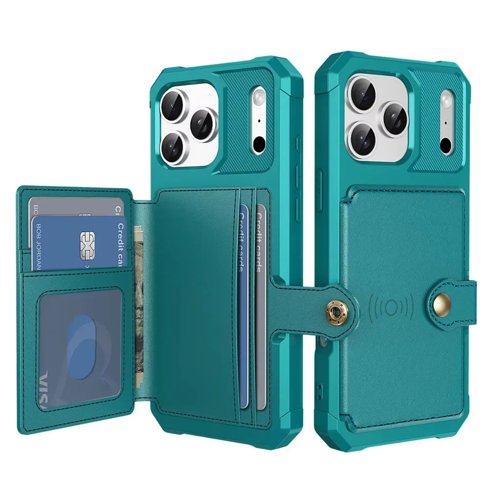 Wallet Phone Case Card Holder for Apple IPhone 17 Air 16E 16 15 14 Plus 13 12 Pro Max Hybrid Rubber Bumper Back Flip Cover