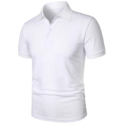 Men's running sports fitness wear summer high stretch vertical short-sleeved POLO shirt slim knit base shirt