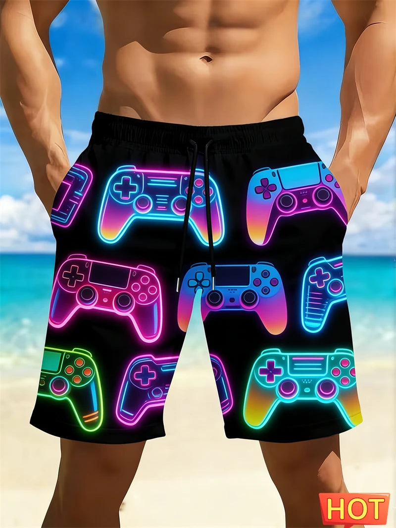 Cool Graffiti Gamepad Beach Shorts For Men Quick Dry Swim Shorts For Casual Daily Wear Beach Days And Video Game Themed Shorts