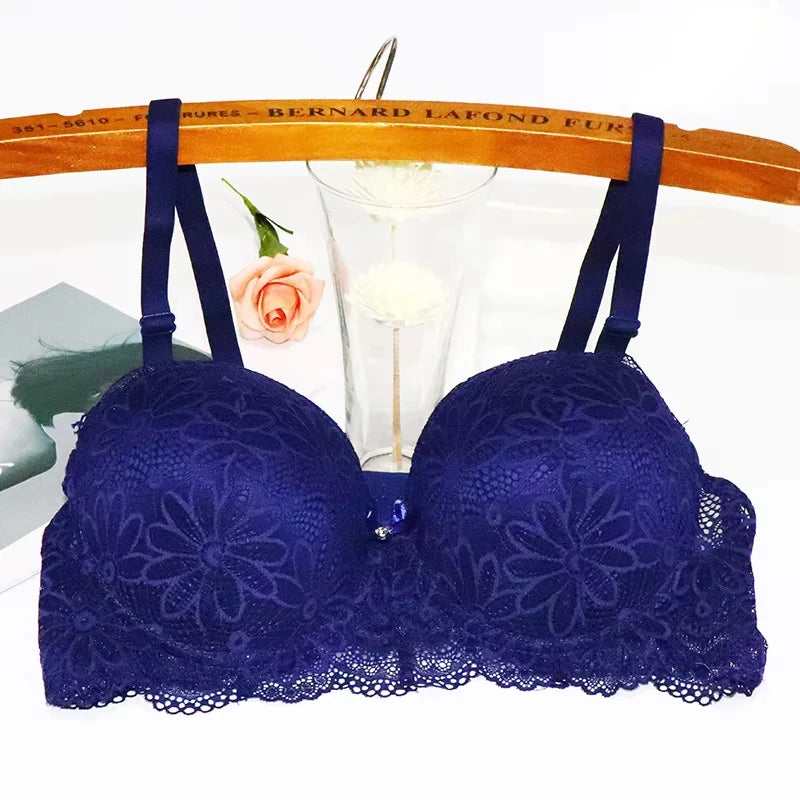 Lace Bra for Women Big Cup 1/2 Sexy Floral Underwire Underwear Ladies Push Up Thin Bra Half Cup 36-42C Black Gather Brassiere
