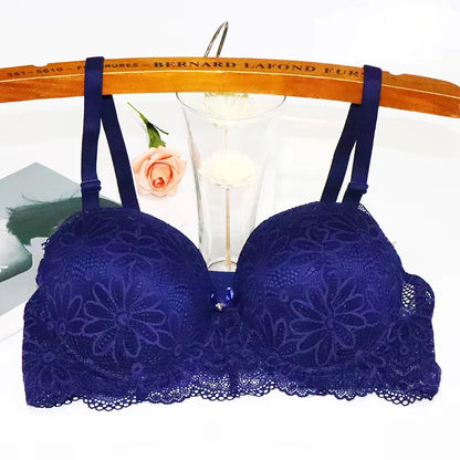 Lace Bra for Women Big Cup 1/2 Sexy Floral Underwire Underwear Ladies Push Up Thin Bra Half Cup 36-42C Black Gather Brassiere