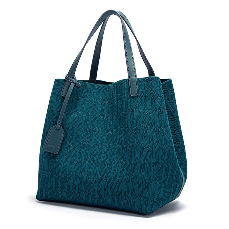 Large Capacity Tote Bag - Black Knitted Shopping Bag 27x20x28cm Durable Polyester