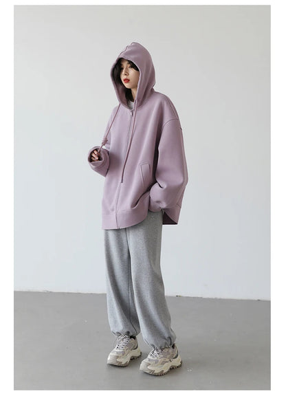 CHIC VEN Women Sweatshirts Hoodies Solid Loose Casual Hooded Female Tops Lady Coat Medium Length Overcoat Spring Autumn 2025