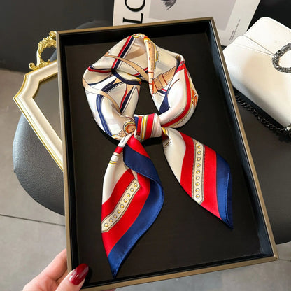 Luxury Silk Scarf - Chain Print Thin Neck Scarf for Women 70x70cm