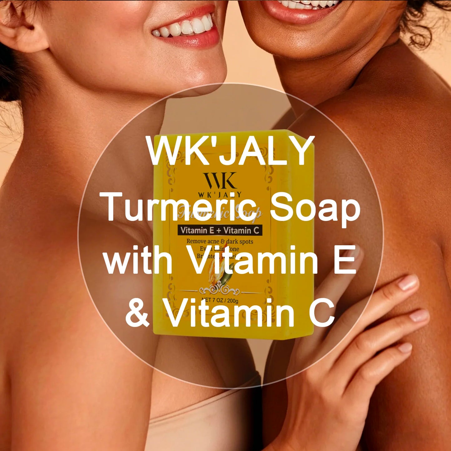 WK JALY Natural Turmeric Soap, Vitamin E + Vitamin C Body Wash, Remove Acne, Dark Spots, Even Skin Tone for Women, 200g/7oz